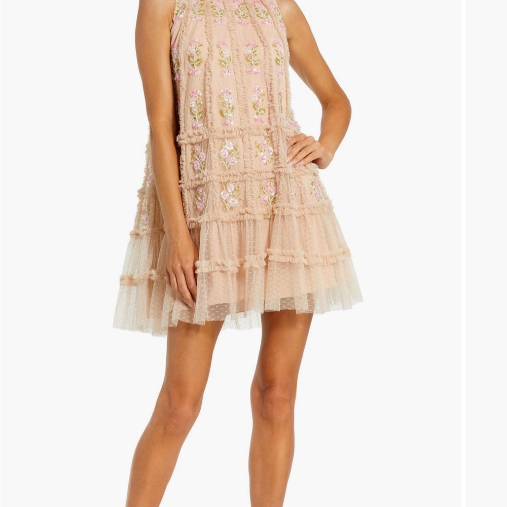 Mac Duggal High neck Floral trapeze dress Sleeveless Dress